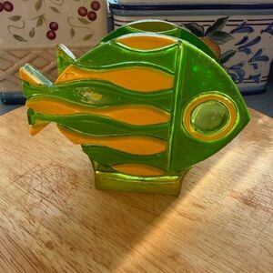 Vintage Lucite Green and Yellow Fish Napkin Holder Like New